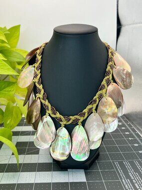Boho Mother of Pearl Shell Statement Necklace Beaded Bib Necklace Resort Wear Be